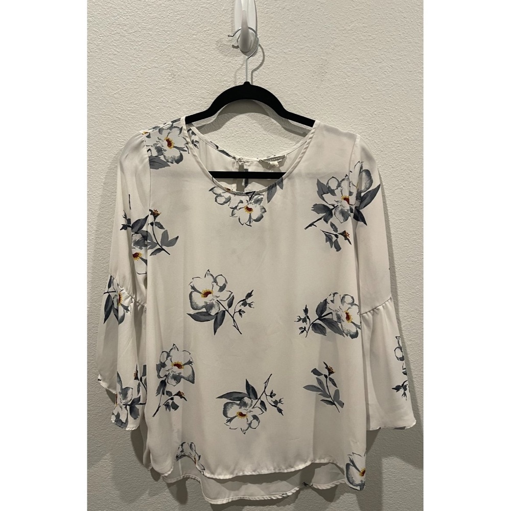 PLEIONE Floral 3/4 Sleeve Round Neck Blouse